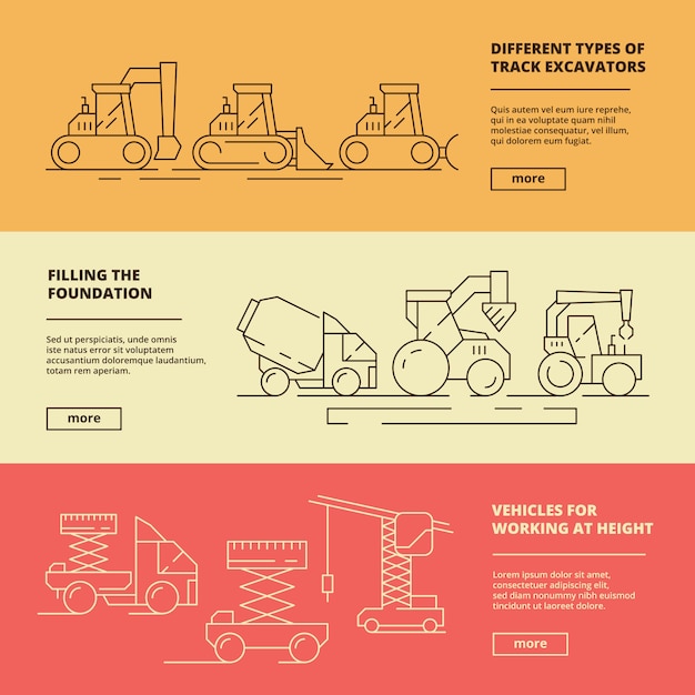 Строительная техника баннеры. строительная промышленность тяжелый автомобиль грузовик бульдозер грузоподъемный кран шаблон