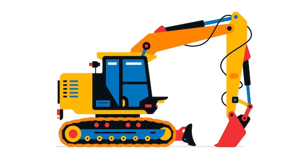 Construction machinery excavator Commercial vehicles for work on the construction site Vector illustration isolated on white background