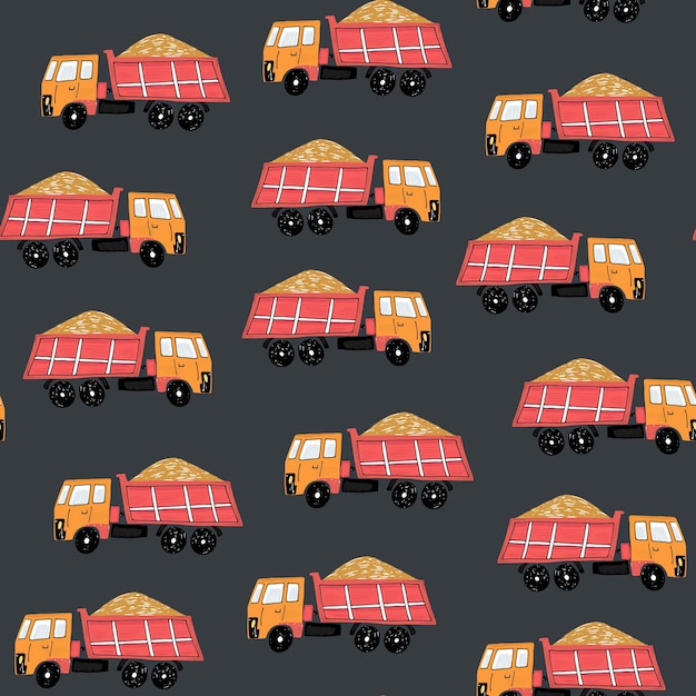 Construction machines building hand drawn doodle cartoon seamless vector pattern