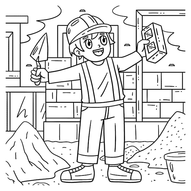 Construction Mason Holding Brick Coloring Page