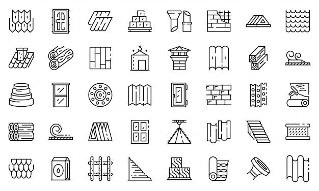 Construction materials icons set, outline style