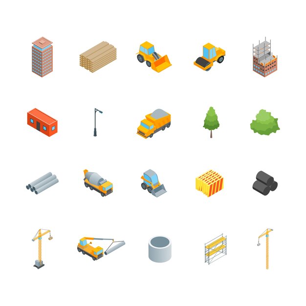 Construction of multistory building concept icons 3d isometric view vector