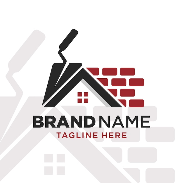 Vector construction plastering logo with brick and trowel design