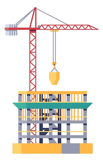 construction process multi story residential house building industrial crane city architecture unfinished skyscraper housing development real estate engineering vector concept