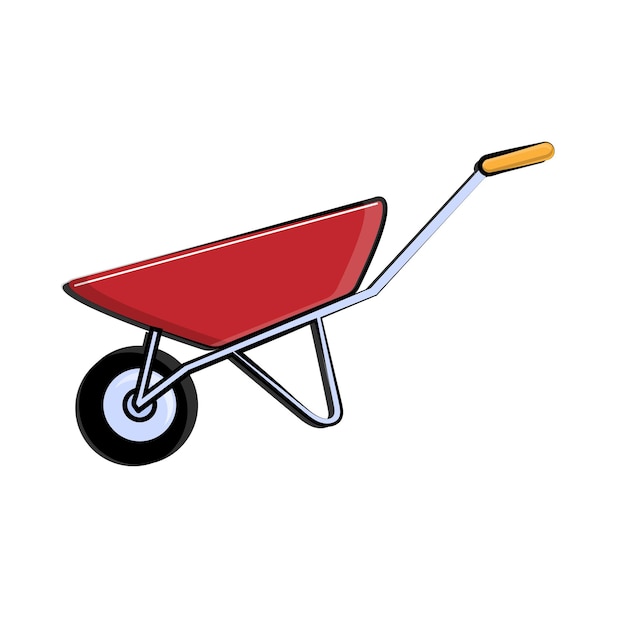 Vector construction redandblue icon of a singlewheeled trolley with one wheel designed for carrying heavy