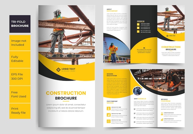 Construction and renovation creative trifold brochure template design trifold brochure layout