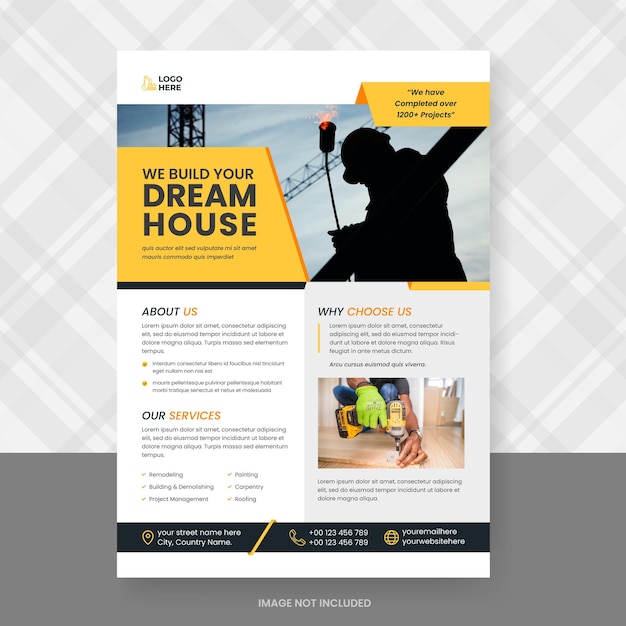Vector construction and renovation flyer design template