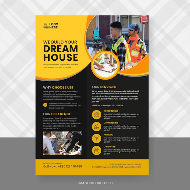 Vector construction and renovation flyer design template