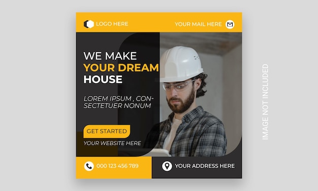 Construction renovation flyer and web banner or social media post amp template