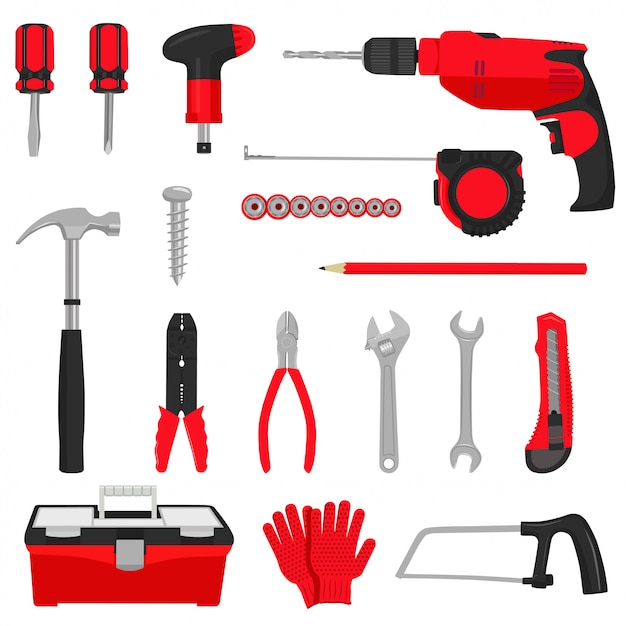 Construction repair tools icons set