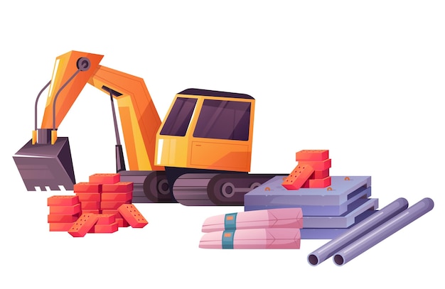 Construction road buildings car tools digger equipment abstract concept graphic design