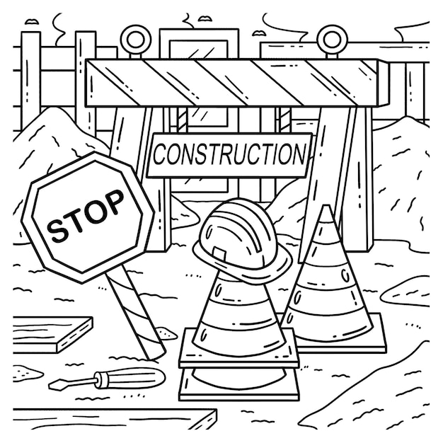 Construction Safety Signage Coloring Page for Kids