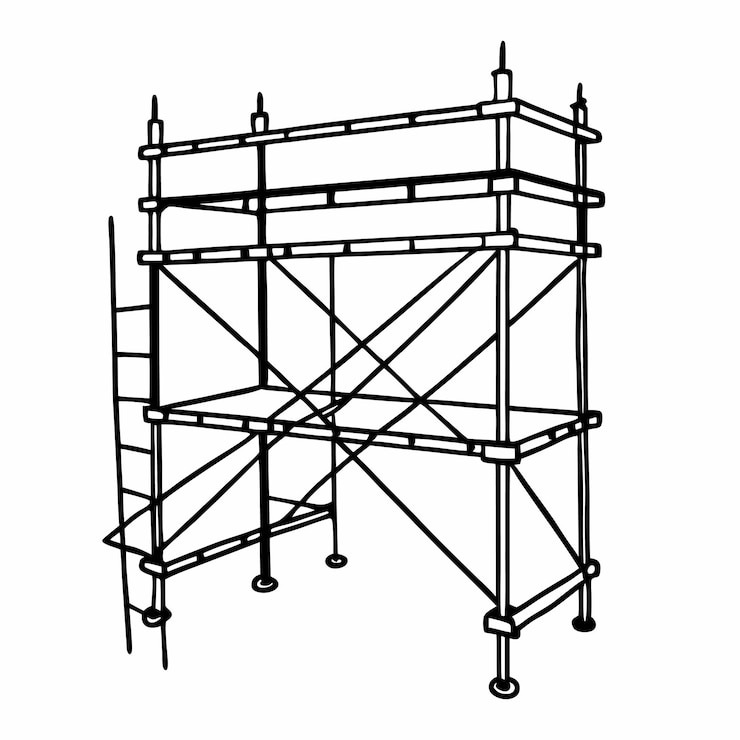 Vector construction scaffolding illustration detailed black and white structure for projects