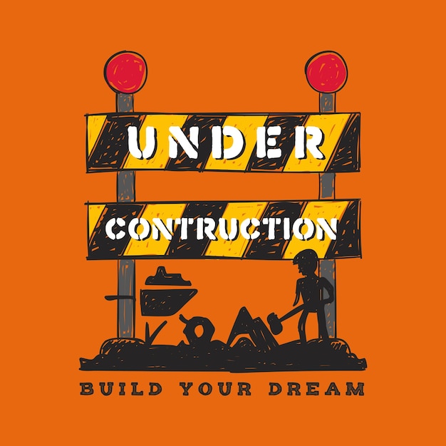 Under construction sign Hand drawn vector illustration