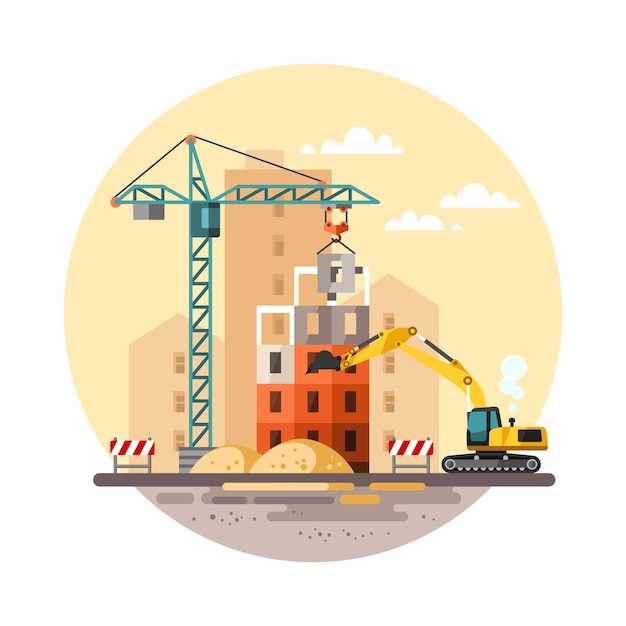 Construction site, building a house - flat illustration.