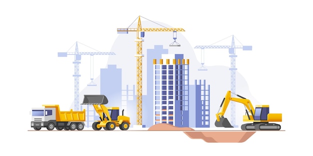 Construction site building a house Real estate business Vector illustration