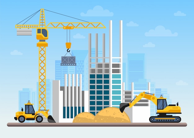 Construction Site Concept Vector Building, Workers And, 43% OFF