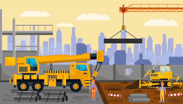 Construction Site, Building Process Illustration