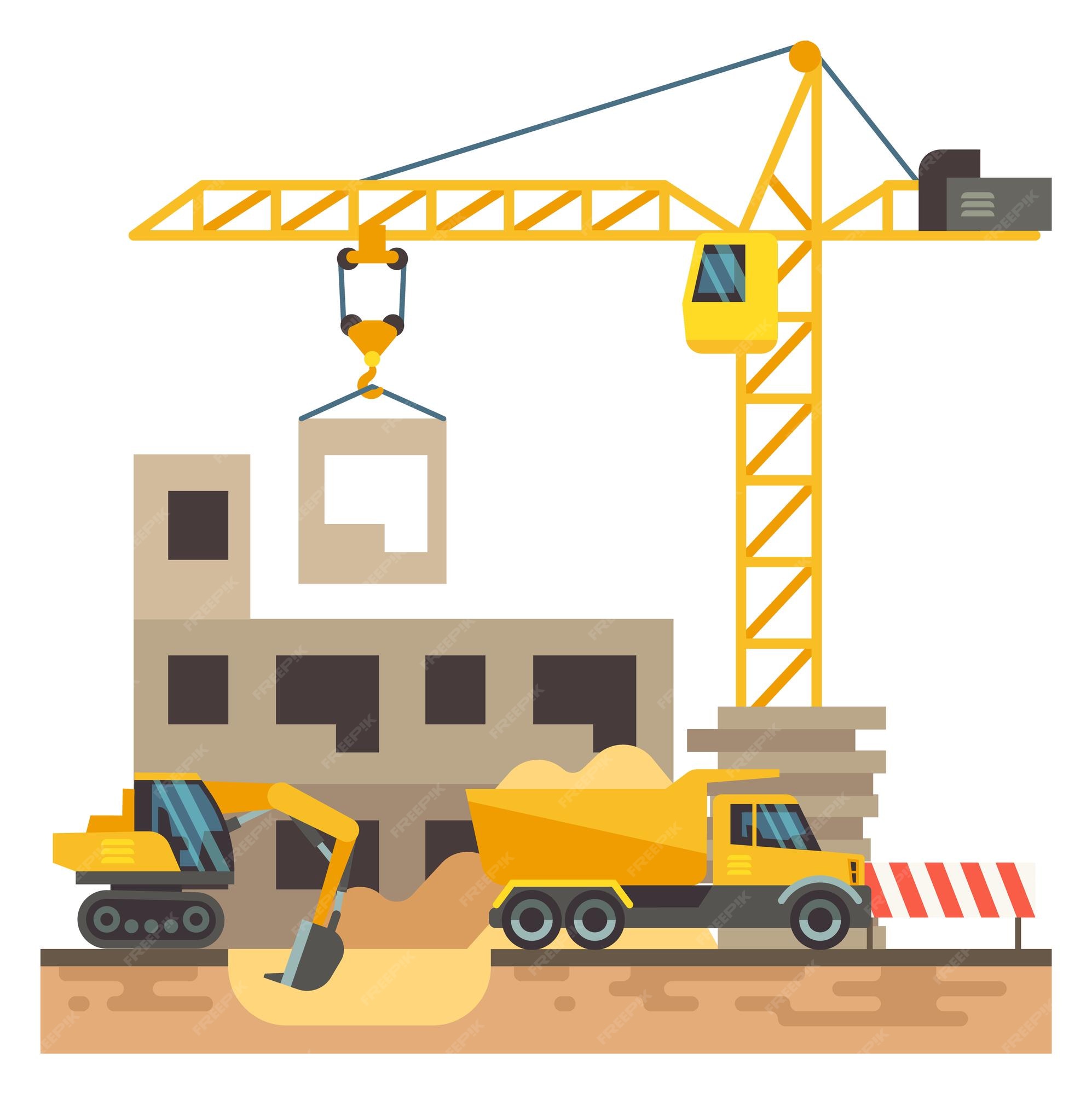 Premium Vector Construction site scene cartoon house building equipment Premium Vector Construction site scene cartoon house building equipment