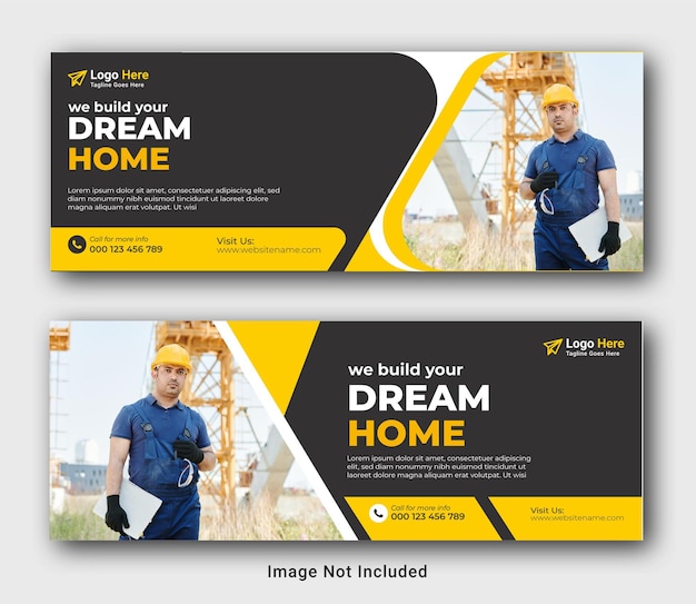 Construction Social Media Post Facebook cover Template design