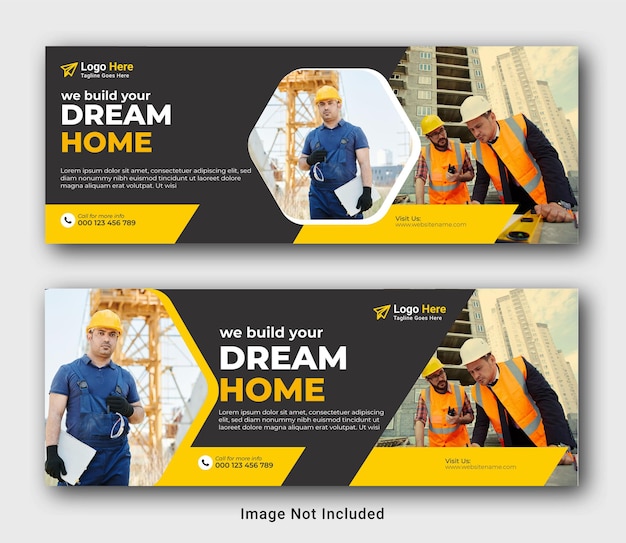 Construction Social Media Post Facebook cover  Template design