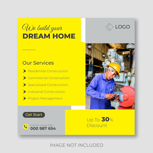 construction social media post and Instagram post template