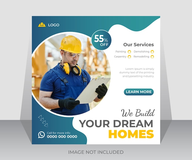 Construction social media post and web banner design