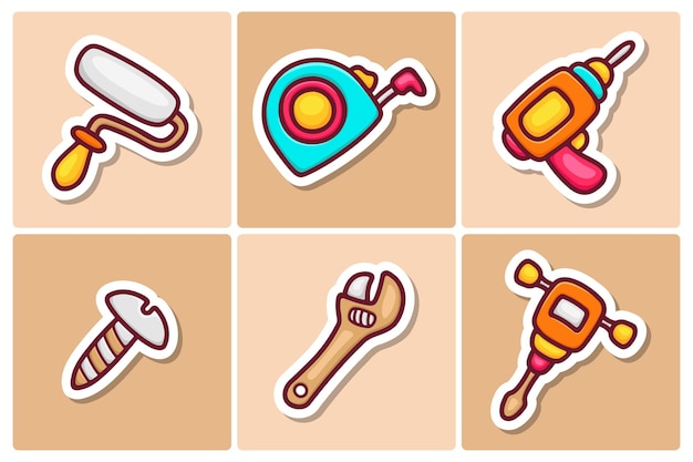 Construction tool sticker icons doodle coloring vector