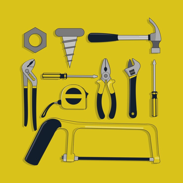 Vector construction tools in cartoon vector drawing