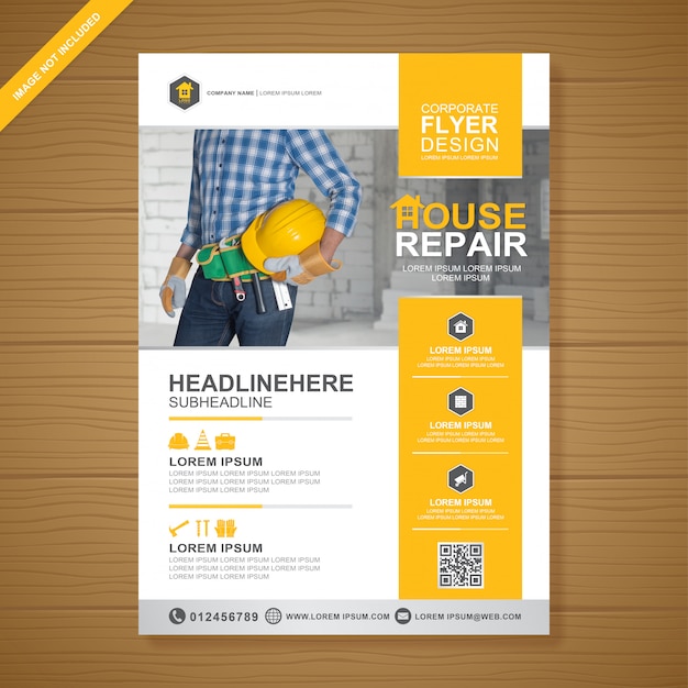 Construction tools cover a4 flyer design template