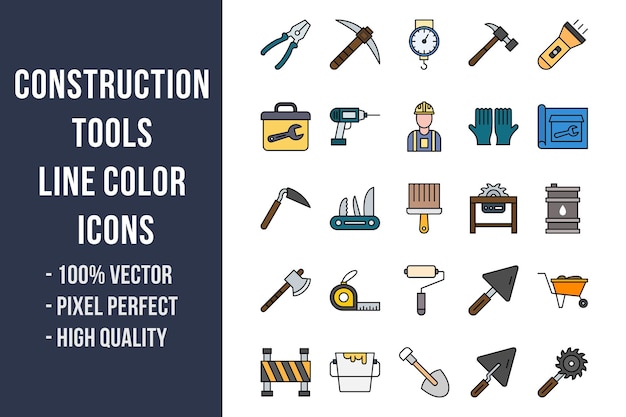 Construction Tools Line Color Icons