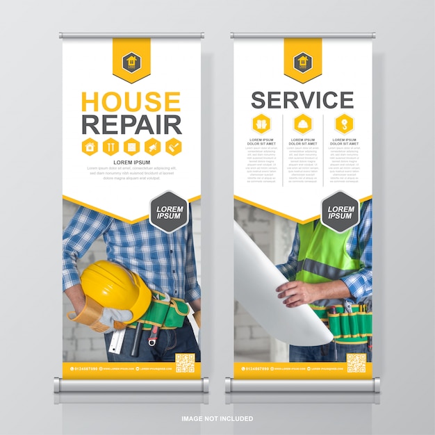 Construction tools roll up design and standee banner template for exhibition