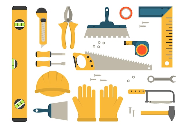 Vector construction tools set of colored icons.