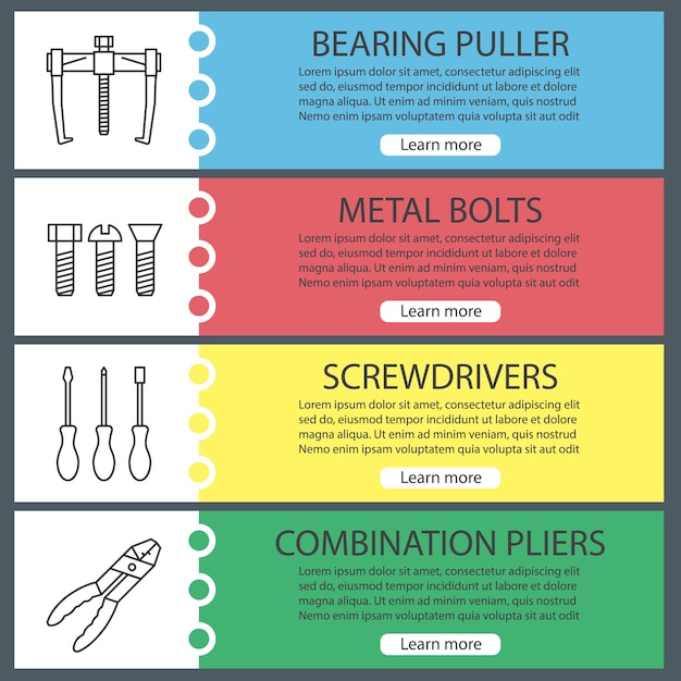 Construction tools web banner templates set