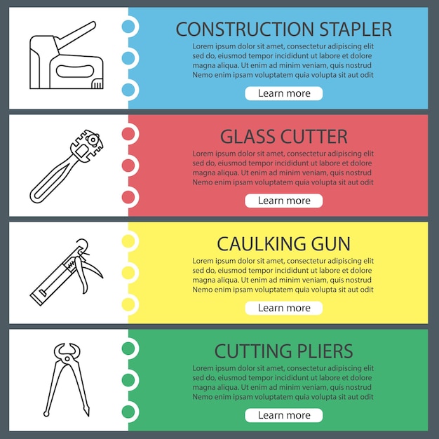 Construction tools web banner templates set