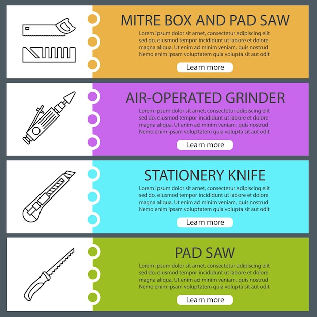 Construction tools web banner templates set