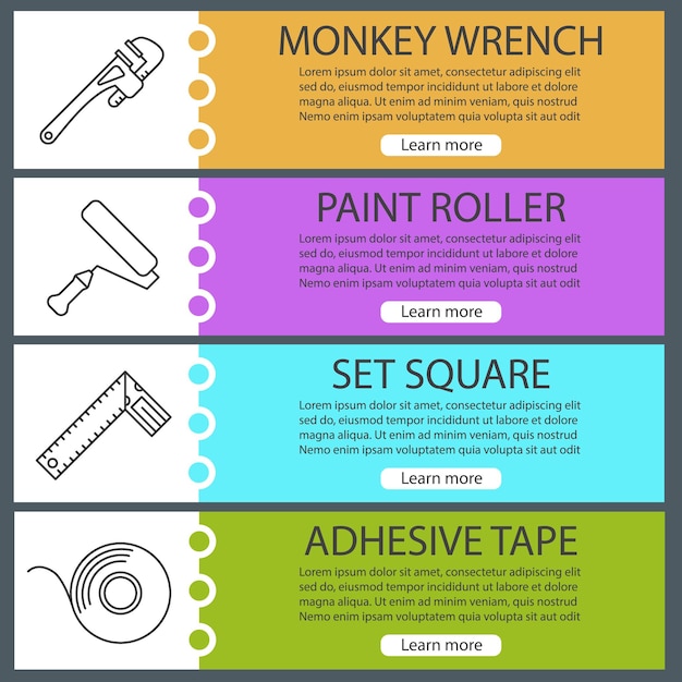 Construction tools web banner templates set