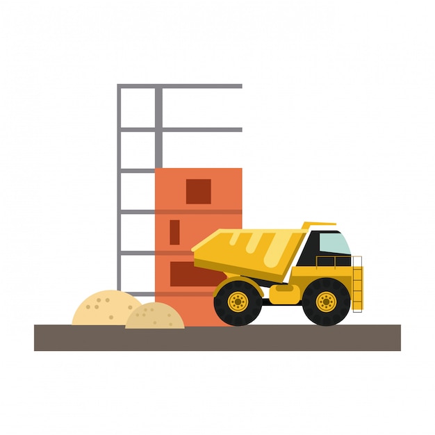 Vector construction truck loading sand