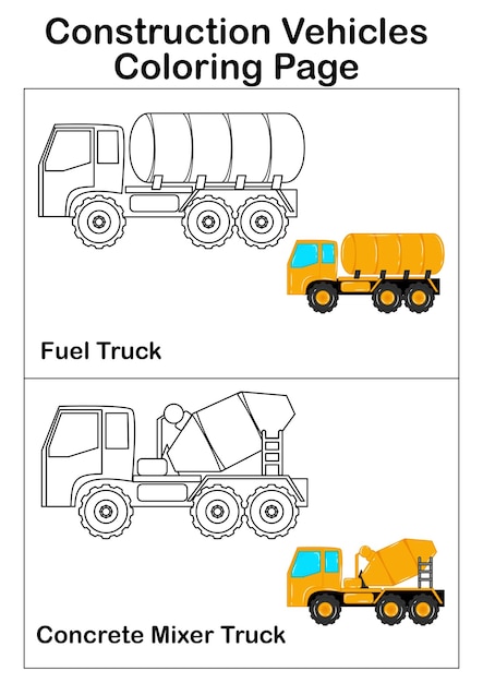 Vector construction vehicles coloring page