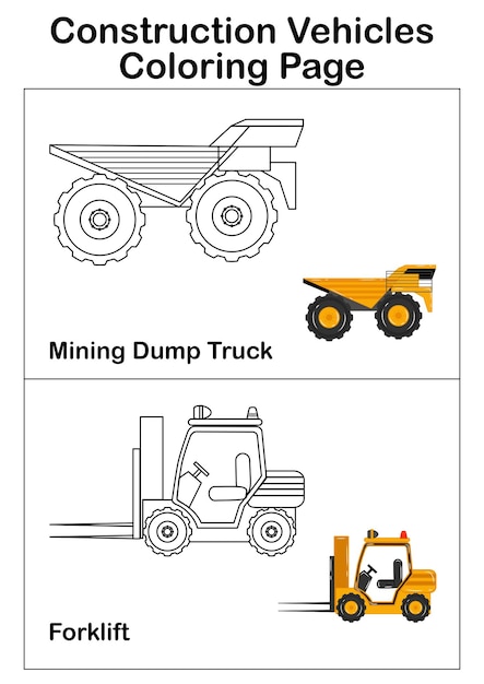 Construction vehicles coloring page