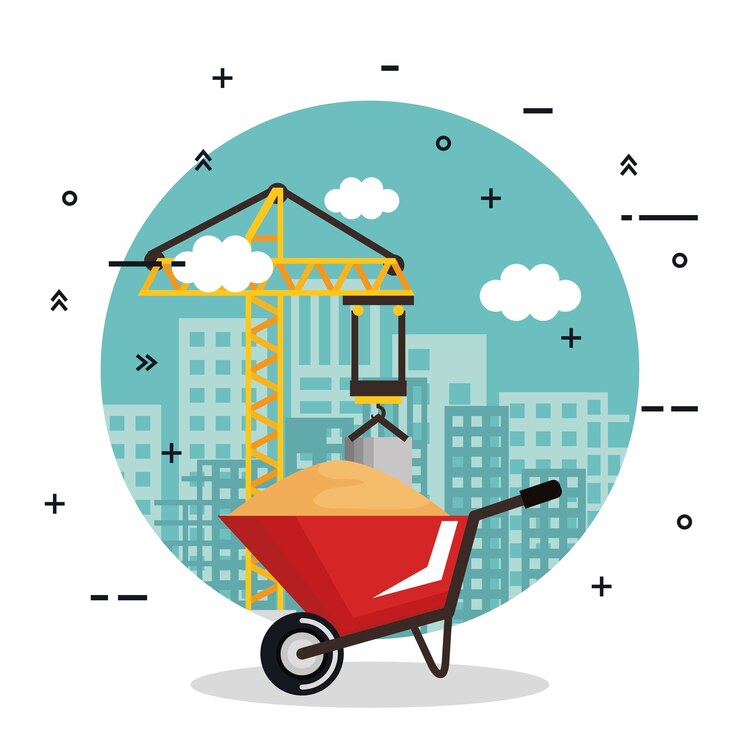 वेक्टर under construction wheelbarrow equipment tool city background