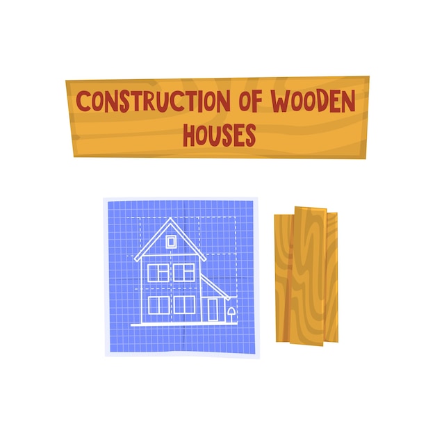 Construction of wooden house eco building design element can be used for advertisement poster or banner vector Illustration isolated on a white background