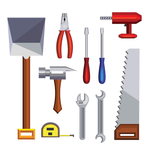 Construction and Woodworking Tools Flat Vector Set