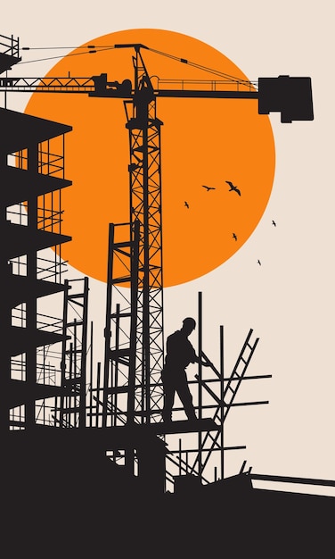 Vettore silhouette di lavori di costruzione silhouette di edifici di costruzione