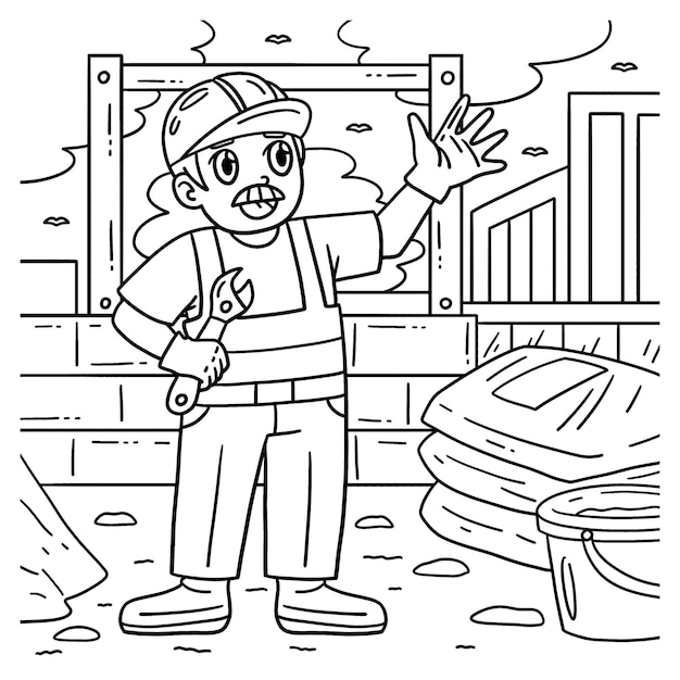 Construction Worker Coloring Page for Kids