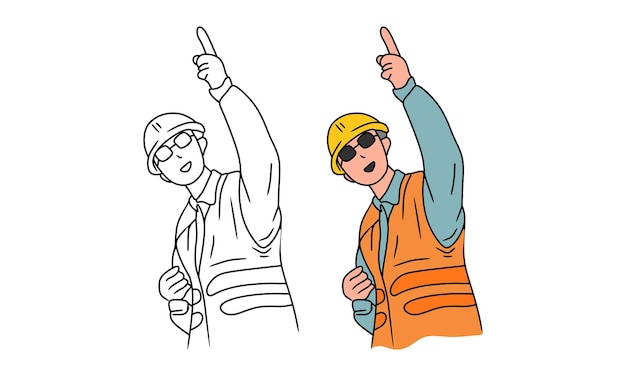 construction worker foreman character hand drawn cartoon illustration