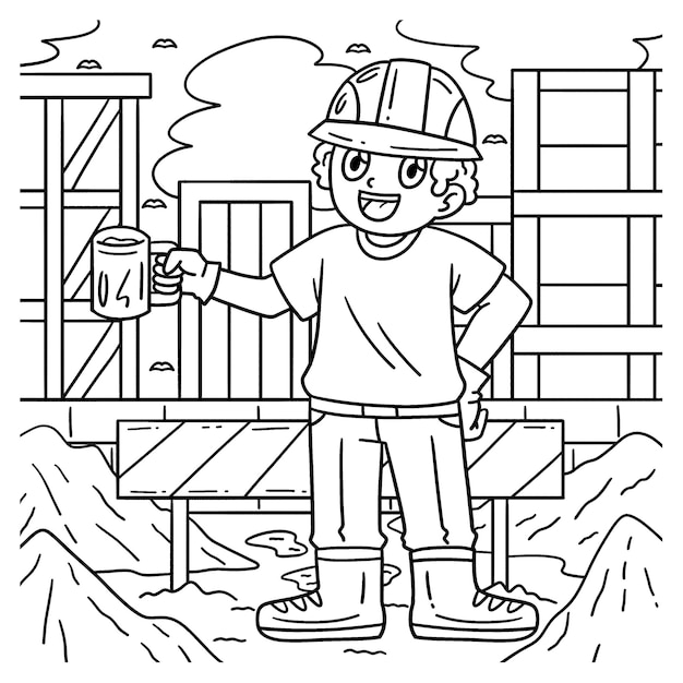 Construction Worker Having a Coffee Break Coloring