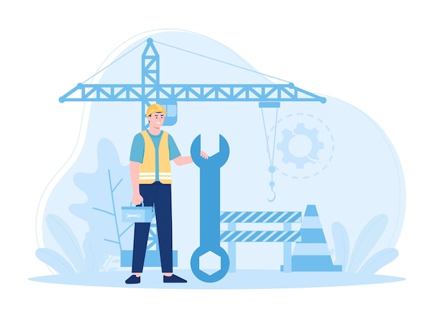 construction worker holding keys concept flat illustration