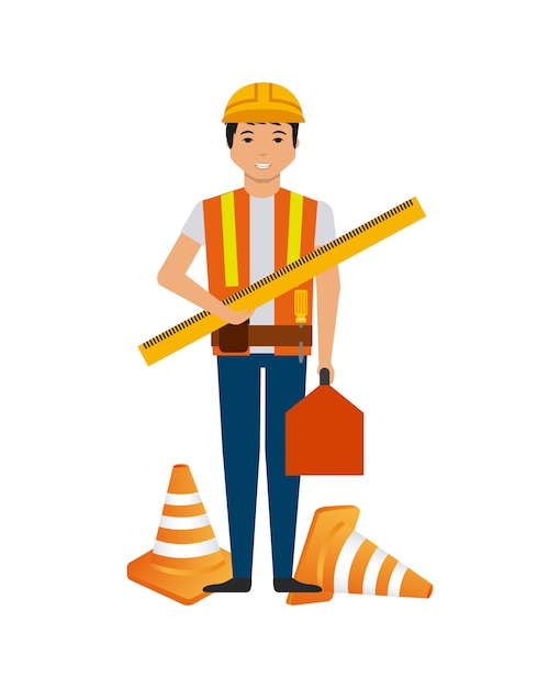 Construction worker holding a toolbox white background