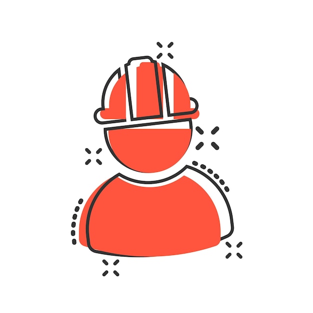 Construction worker icon in comic style Factory employee vector cartoon illustration on white isolated background Architect manager business concept splash effect